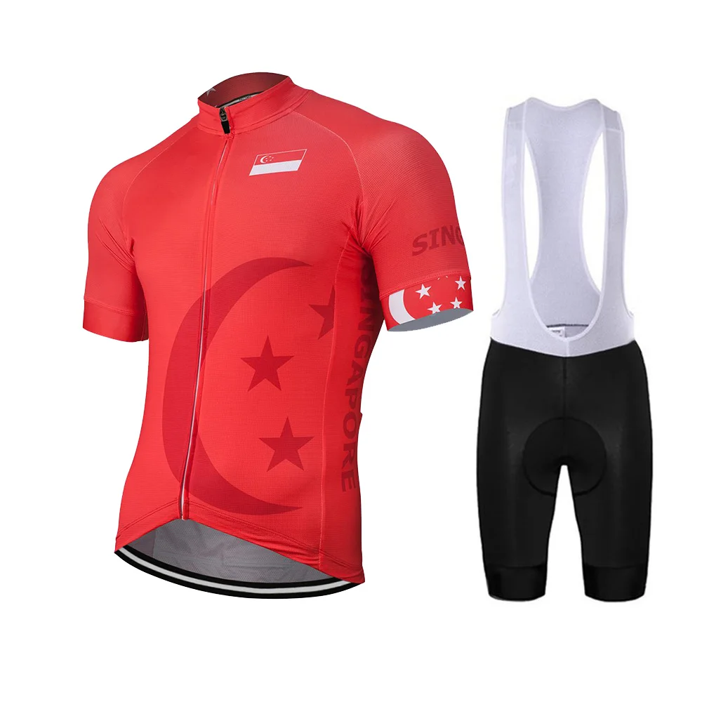 

Singapore Men New Outdoor Summer Cycling Jersey Set Customized Bike Road Mountain Race Tops Red Cycling Set Breathable 9d Gel