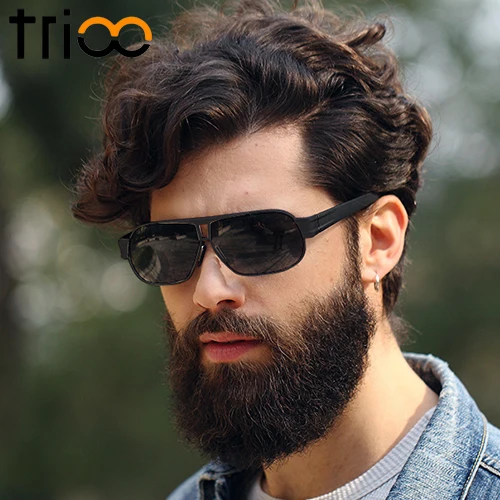 

TRIOO Comfortable Wide Temple Sunglasses Men Driver Polarized Oculos de sol Square Cool Sun Glasses For Men High Quality