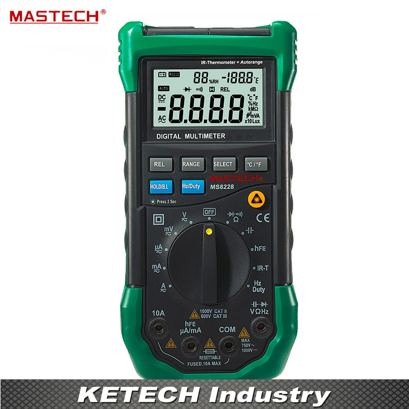 

Autoranging 4000 Counts Digital Multimeter with Infrared Thermometer MASTECH MS8228