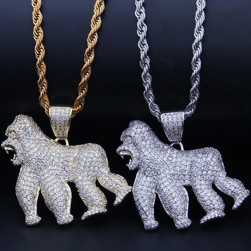 2019 для мужчин хип хоп Iced out bling гориллы форма кулон цепочки и ожерелья s проложить