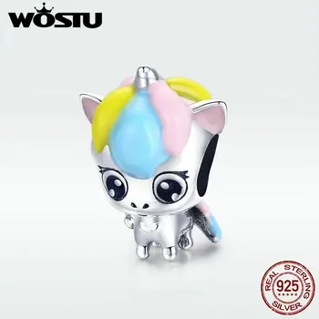 

WOSTU 100% 925 Sterling Silver Cute Unicorn Beads Color Charm Fit Original Bracelet PenBNnt Necklace Women Lovely Jewelry BNC059