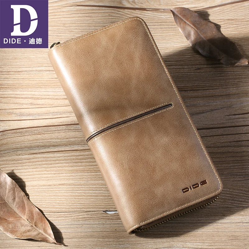 

DIDE Men Wallet Genuine Leather Long clutch wallets for men Cowhide Fashion Male Wallets Zipper Coin Purse Luxury Brand Design