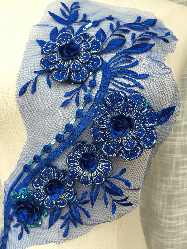 Elegant Bridal Lace Appliques, 3D Flower Sequined Applique, Tulle Mesh