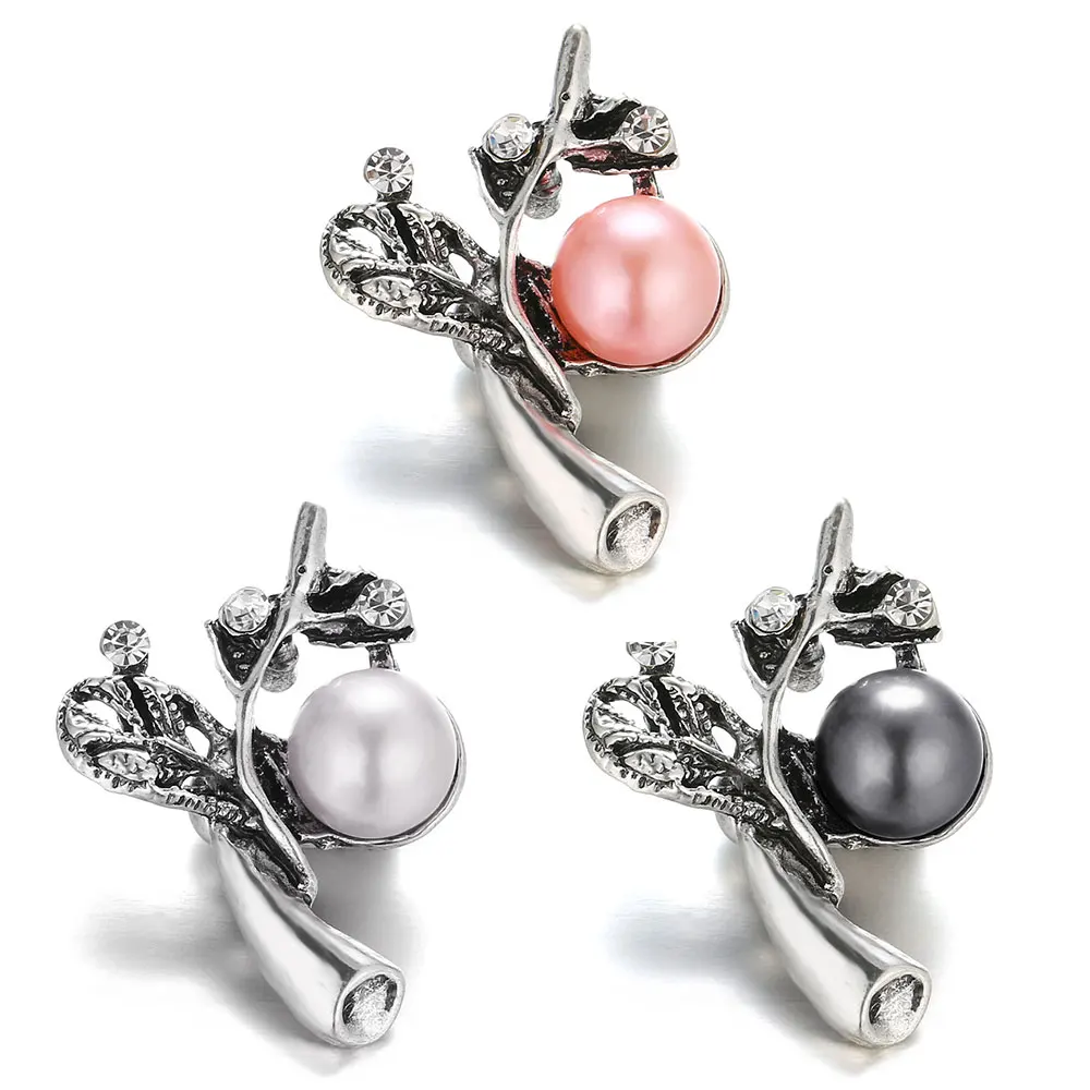 

New Beauty Elegant flower leaves Pearls 18MM Metal snap buttons for DIY snap bracelet jewelry wholesale KZ1640