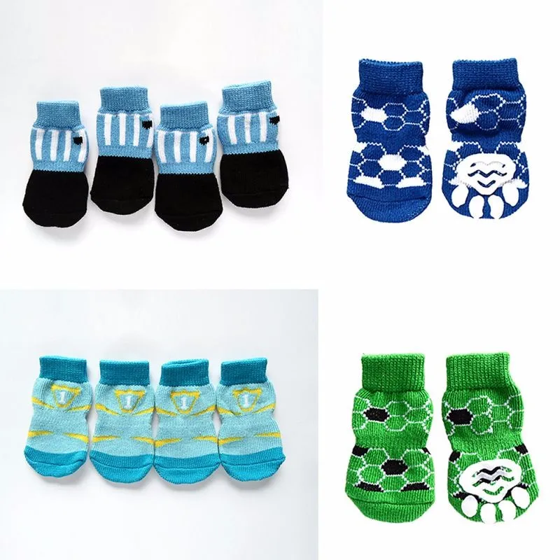 4 шт./набор носков для собак милые вязаные носки для щенков удобные нескользящие носки с подошвой разных цветов, новинка