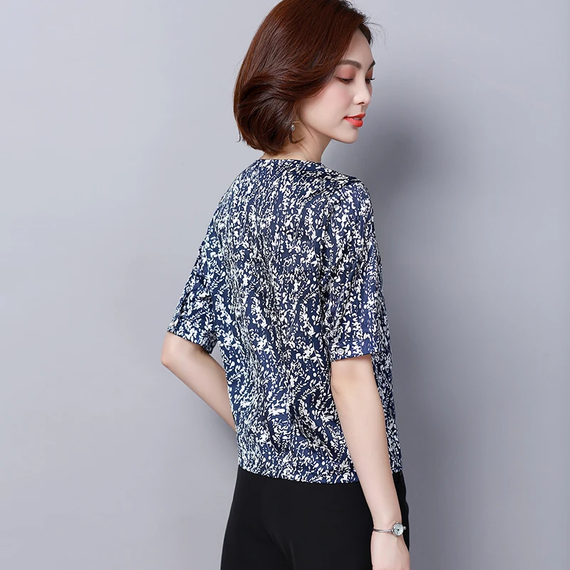 Korean Fashion Silk Women Blouses Satin Leaf Print Black Women Shirts Plus Size XXXL/4XL Blusas Femininas Elegante Ladies Tops - 33025133383