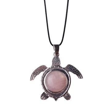 2017 Hot natural stone stainless steel turtle natural stone pendant amethyst 25MM ring face men and women trendy jewelry