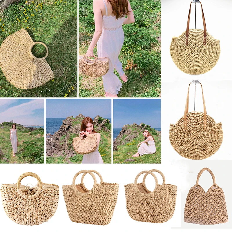 

Straw Bag lady Summer Rattan Bag Handmade Woven Beach Circle Bohemia Handbag