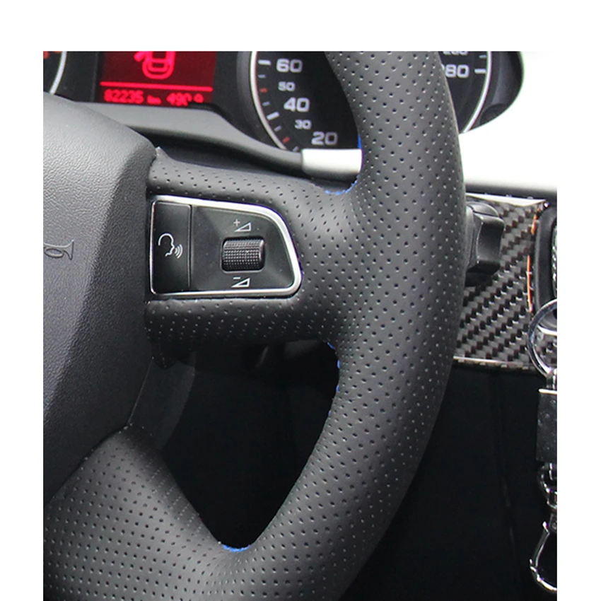 Рука сшитый черный PU искусственная кожа крышка рулевого колеса для Audi A3(8 P) Sportback A4(B8) Avant A5(8 T) A6(C6) A8(D3