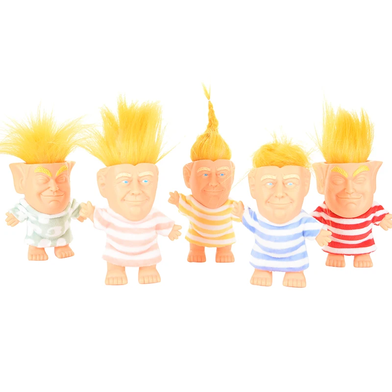 

Newest 3.8 inch Action Figures Doll Long Hair Troll Doll With Clothes Leprechauns Electioneering President Donald Trump Model