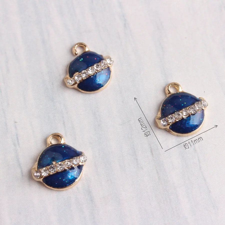 Wholesale 50pcs 12*11MM Glitter Enamel Alloy Crystal Saturn Charms DIY Ornaments Ornament