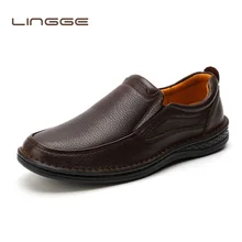 LINGGE 2019 New Comfortable Casual Shoes Loafers Men Shoes Quality Genuine Leather Men Flats Hot Sale Moccasins Shoes