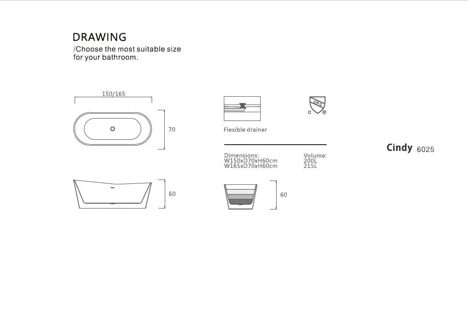 1650mm Seamless Fabrication Freestanding Bathtub White Matt Surface Finishing Soaking Tub With Overflow W0025