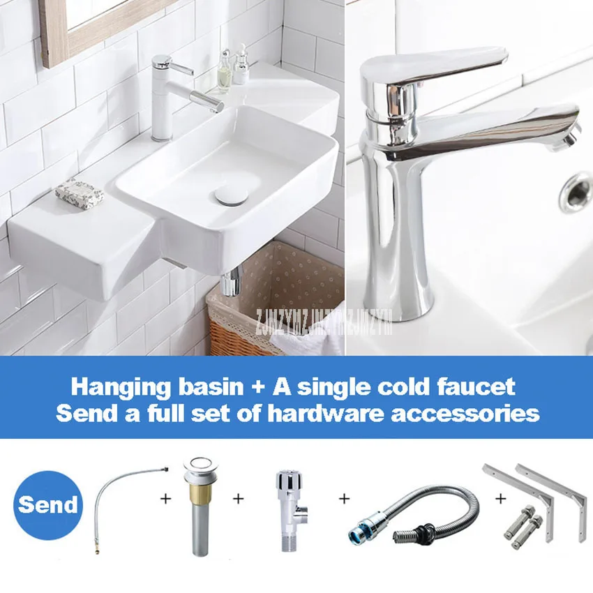 

One-piece Basin Wall-mounted Balcony Bathroom Ceramic Simple Wash Basin Sink Rectangular Bathroom Basin