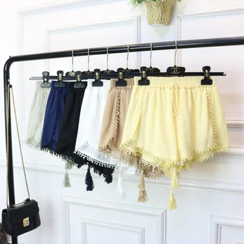 

2018 New Summer Women's Sexy Solid Loose Short Tassel Tie High Waist Casual Wide Leg Shorts 5 Colors Japanese Style Female Short