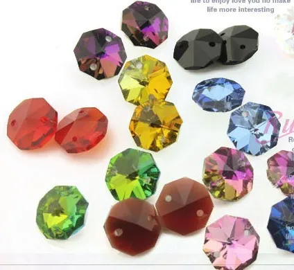 

NEW ARRIVAL!!! 2000pcs/lot ,RAINBOW COLOR ,14mm crystal octagon beads in 2 holes for home decoration accessories