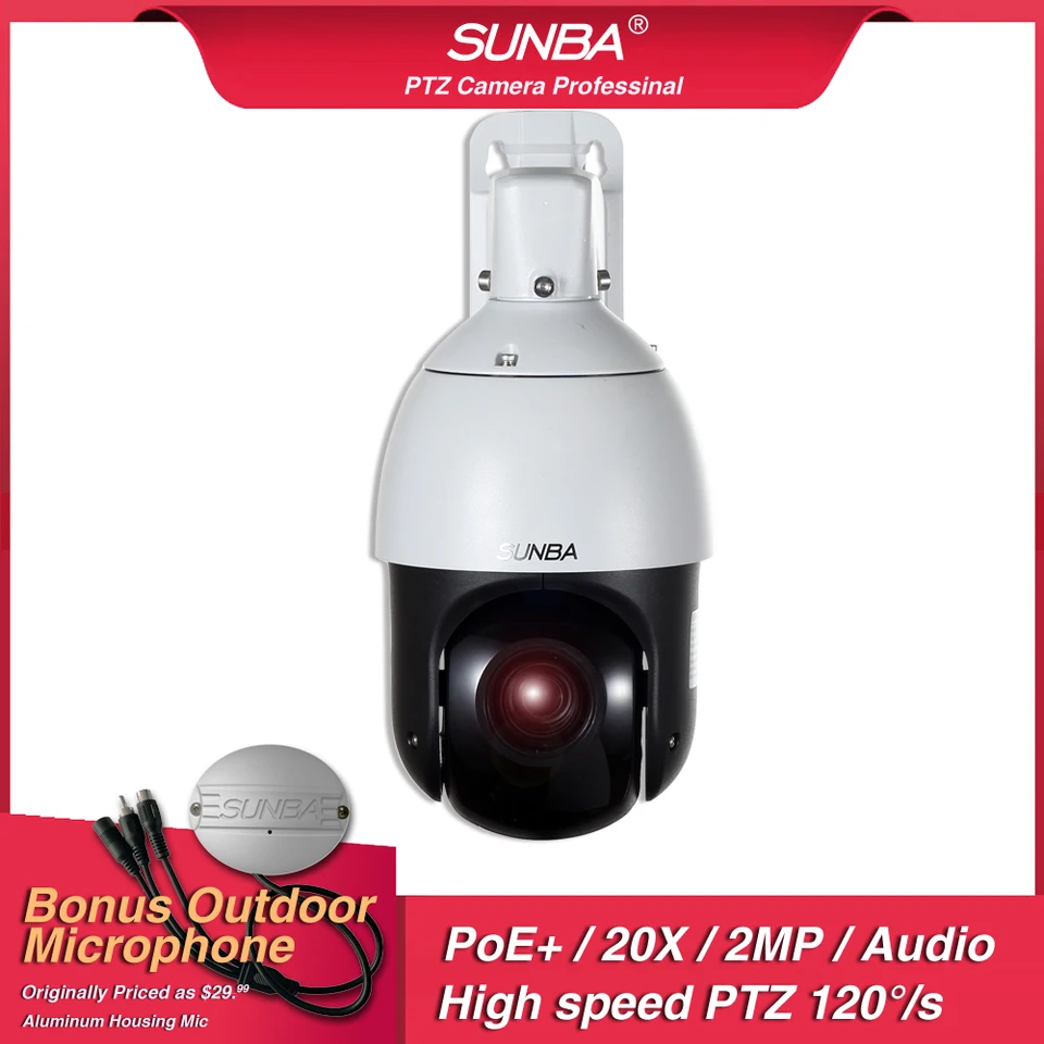 SUNBA Mini Outdoor PTZ Camera PoE+, High Speed ONVIF Security Dome