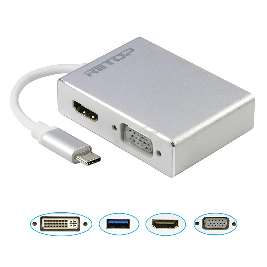 USB C к 4K HDMI DVI VGA USB3.0 видео адаптер кабель 4в1 для нового Apple MacBook Pro (2015/2016/2017) Google Chromebook