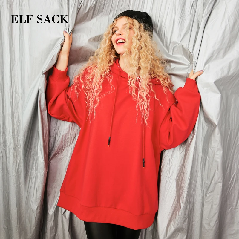 ELF SACK Women Hoody Sweatshirt Hot Womens Casual Loose Hip Pop Hoodies Oversize Female Sweatshirts Tops Autumn Fashion Week Hoodies