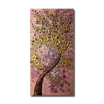 

Free Shipping 100% Hand Painted Abstract Golden Flower Tree Oil Painting Living Room Decor Modern Canvas Wall Pictures no Framed