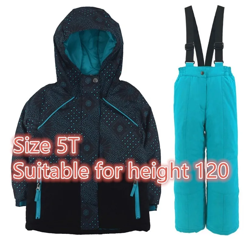 Теплая зимняя детская куртка для мальчиков и девочек, ветрозащитная, Двухкомпонентная, для катания на лыжах, теплая одежда, ветронепроницаемый, непромокаемый и бархатный костюм - Цвет: 5T