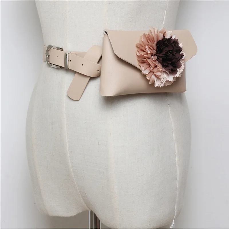 

Caker Brand 2019 Women PU Leather pink brown b;lack Waist Bags Fashion 3D Colorful Flower Waist Pack Wholesale Drop shipping