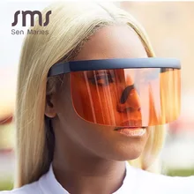 Негабаритные цельные солнечные очки мужские и женские брендовые винтажное зеркало солнцезащитные очки UV400 в шляпе и очках Модные солнцезащитные очки-маска