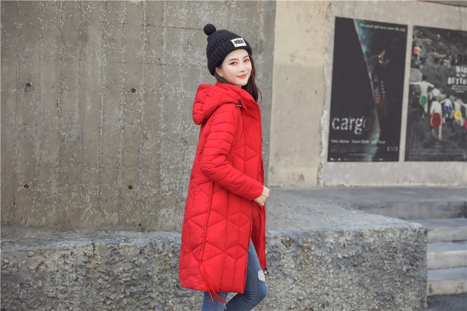 Quilted Coat Long Parka Female Thick Cotton Slim Winter Jacket Women Clothes Hooded Warm Outwear Plus Size Korean Oke042