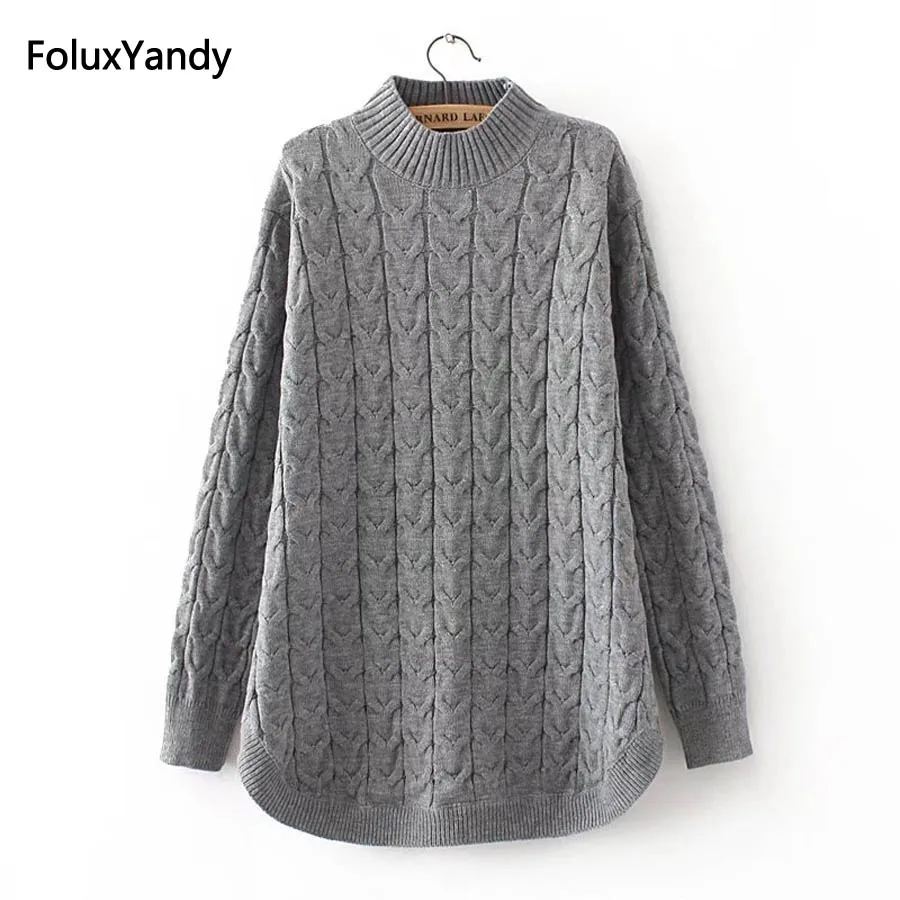 Autumn Turtleneck Sweaters Plus Size Women Casual Knitting Sweater 3XL 4XL Pullovers Pink Gray Black KKFY332 |