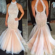 NEUE Sexy Perlen Low back Meerjungfrau Halfter abendkleid NEUE 2016 abendkleider