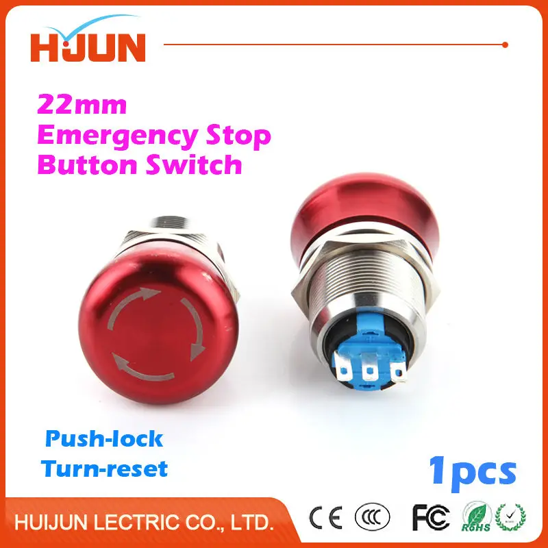 1pcs 22mm Emergency Stop Button Switch Waterproof Flat Round Stainless