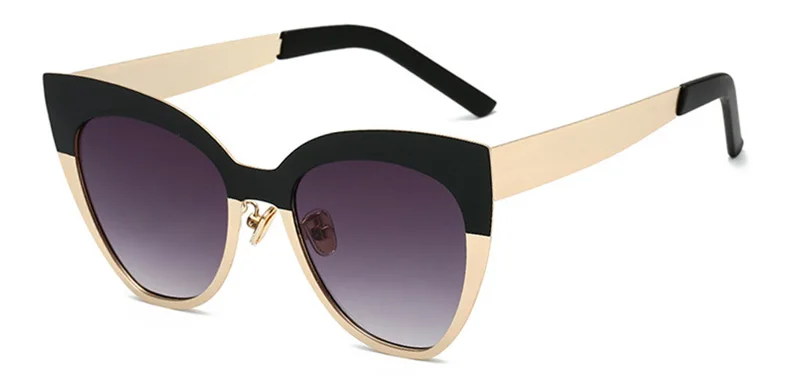 SHAUNA модные двухцветные женские солнцезащитные очки кошачий глаз с металлической оправой UV400 - Цвет линз: Black Golden Grey