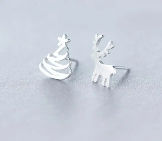 Jisensp Прекрасный олень Рождественская елка серьги гвоздики для женщин дети Серебряный цвет металла асимметричные серьги темперамент ювелирные изделия подарок