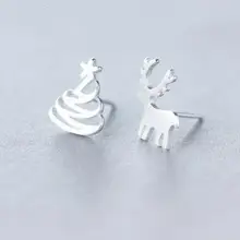 Jisensp Прекрасный олень Рождественская елка серьги гвоздики для женщин дети Серебряный цвет металла асимметричные серьги темперамент ювелирные изделия подарок