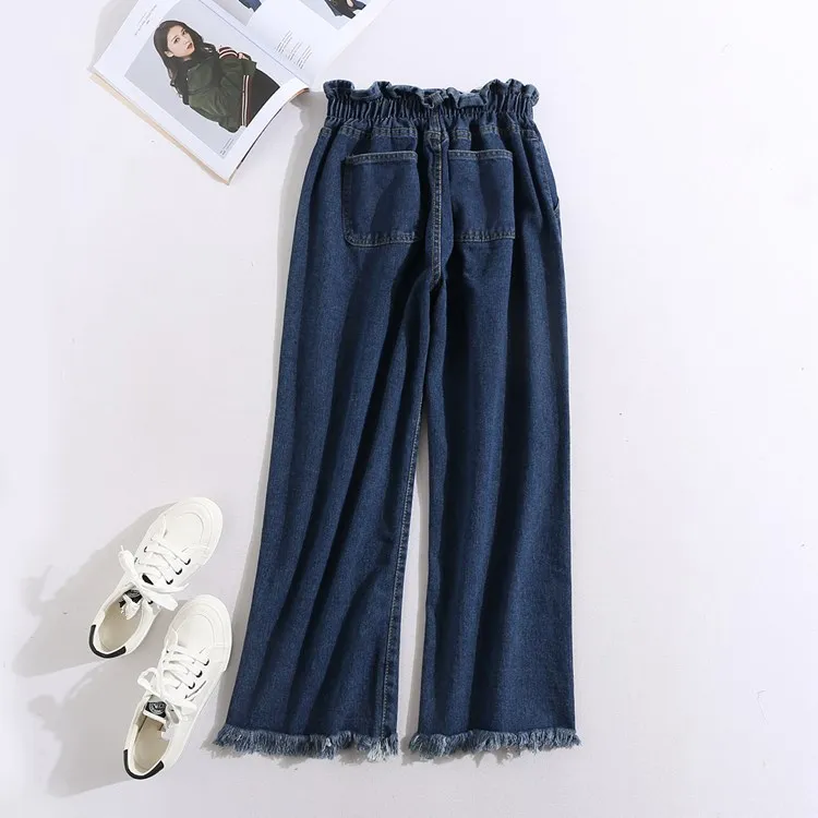 2018 Plus Size Tassel Women Jeans Elastic High Waist Wide