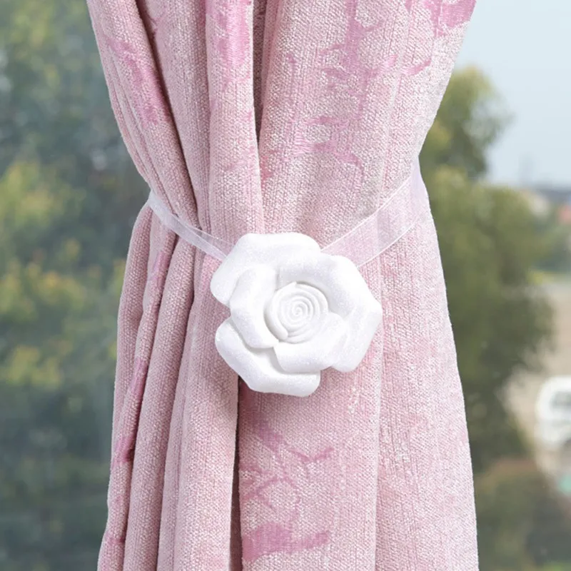 2Pcs Flower Shape Curtains Buckle Window Curtains