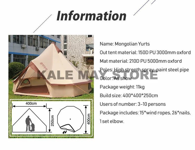 Barraca da Família para a Auto drive Tenda ao ar Grande Espaço Yurt Mongolia 8 10 Pessoa Livre à Prova d' Água Oxford Camping Selvagem Sobrevivência Piquenique 2 High Quality Esporte e Lazer