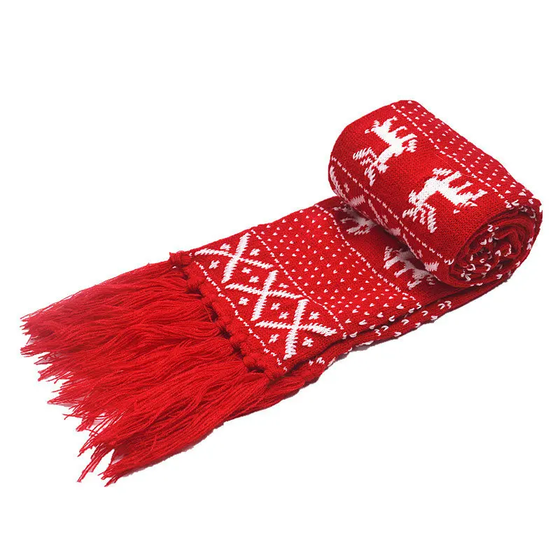 Зимний толстый Рождественский шарф черные красные шали и шарфы с оленями для влюбленных пар Длинные вязаные теплые шарфы с кисточками YK492