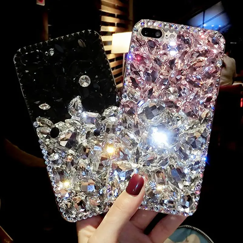Роскошный блестящий чехол со стразами и цепочкой для huawei Honor p8 p9 p10 p20 lite plus mate 7 8 9 10