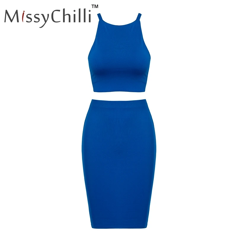 MissyChill, сексуальное красное летнее облегающее платье для вечеринки, женское элегантное платье без рукавов, 2 предмета, Дамское Платье на бретельках с высокой талией, Клубное пляжное платье - Цвет: royal blue