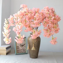 3pcs Natural vertical silk cherry blossom flower vine DIY wedding Christmas decor Cherry tree artificial flower bouquet 135cm