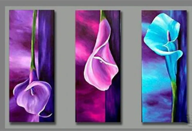 

Large 3 Piece Lily Flowers Oil Painting on Canvas Modern Home Decor Office Wall Art Hand Painted Floral Paintings Pictures Sets