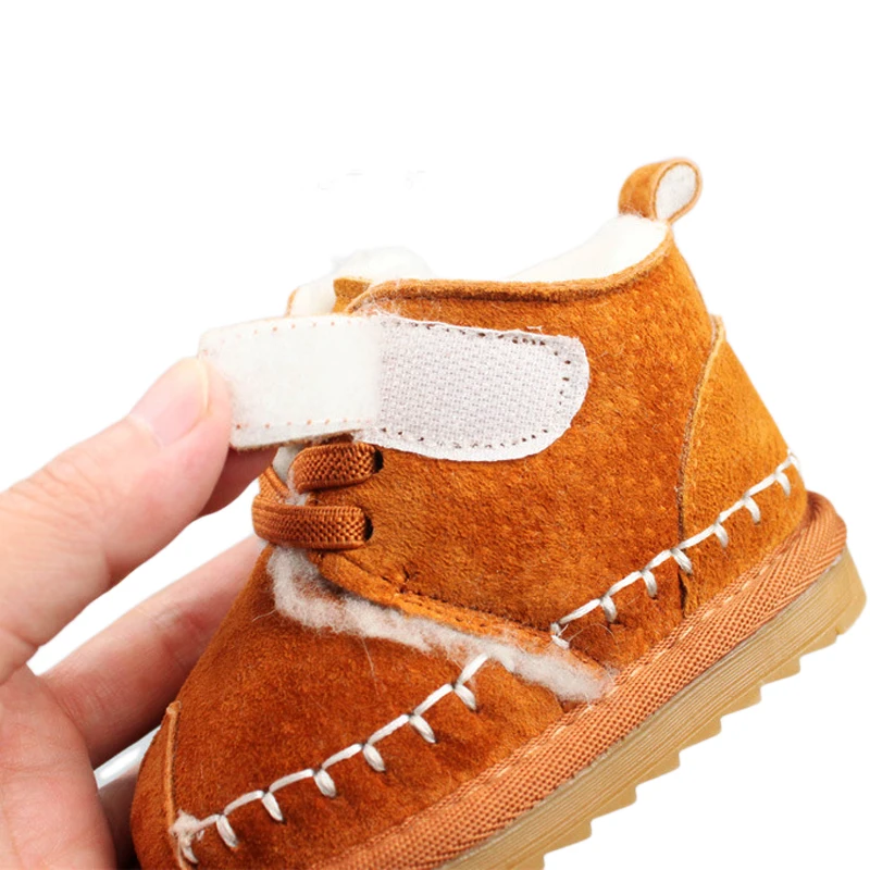 Toddler Winter Baby Snow Boots Fashion Boys Rubber Sole Warm Thick Wool Ankle Infant Boots Baby Girl Genuine Leather Shoes