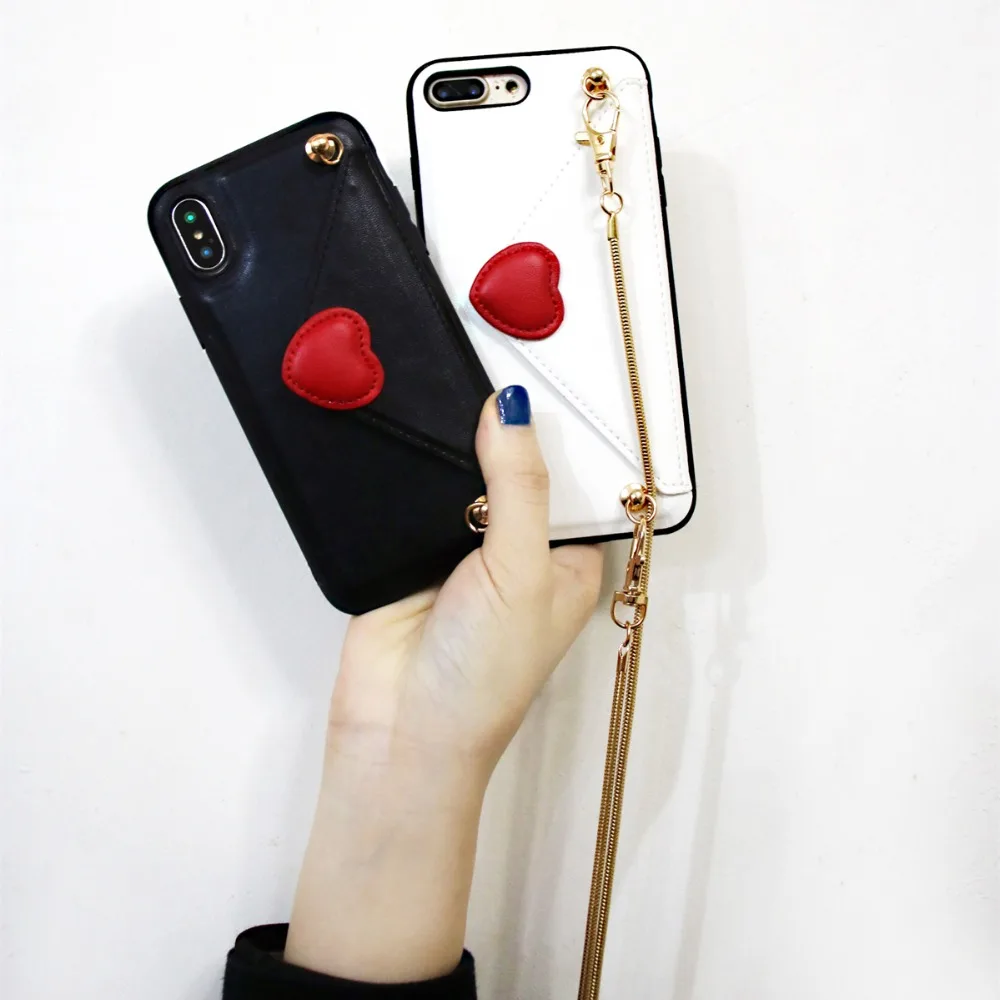 Fashion Red Love Heart Clasp Card Bag Purse Metal Chain Handbag Leather Case Cover For Iphone 11 Pro XS Max XR X 8 7 6 6S Plus