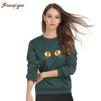 

Women Sweatshirt 2017 New Fashion Autumn Winter Harajuku Style Lovely Character Cat Eyes Printed Pullover Thick Fleece Hoodies