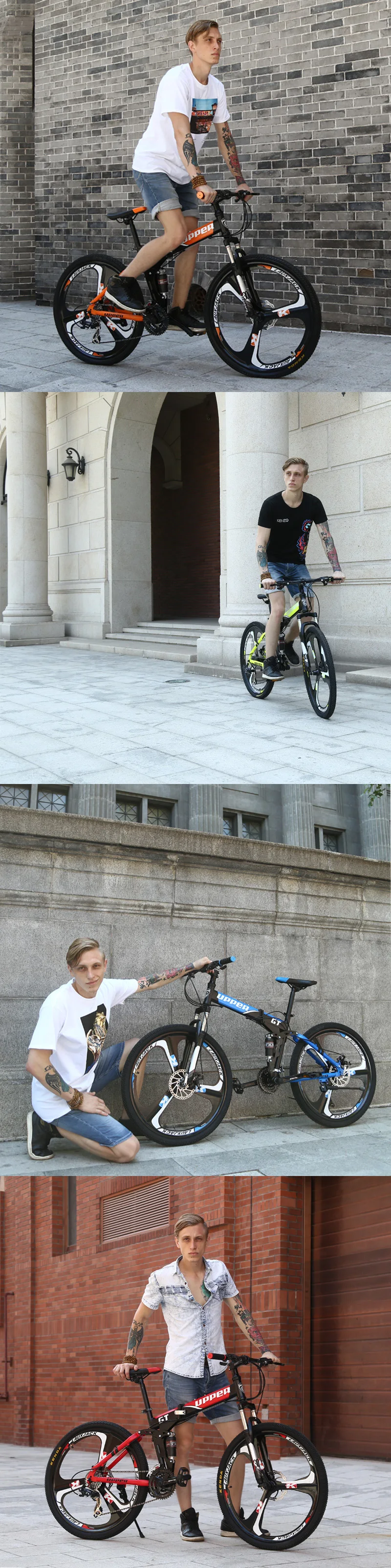 Discount GT-UPPER Mountain bike two-suspension system steel folding frame 24 speed Shimano mechanical brake disc alloy wheel 2