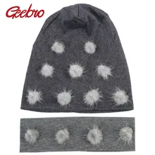 Geebro/зимняя женская Шапка-бини с помпоном, хлопковые мешковатые шапки-Боб с помпонами из меха норки Skullies& Beanies chapeau femme