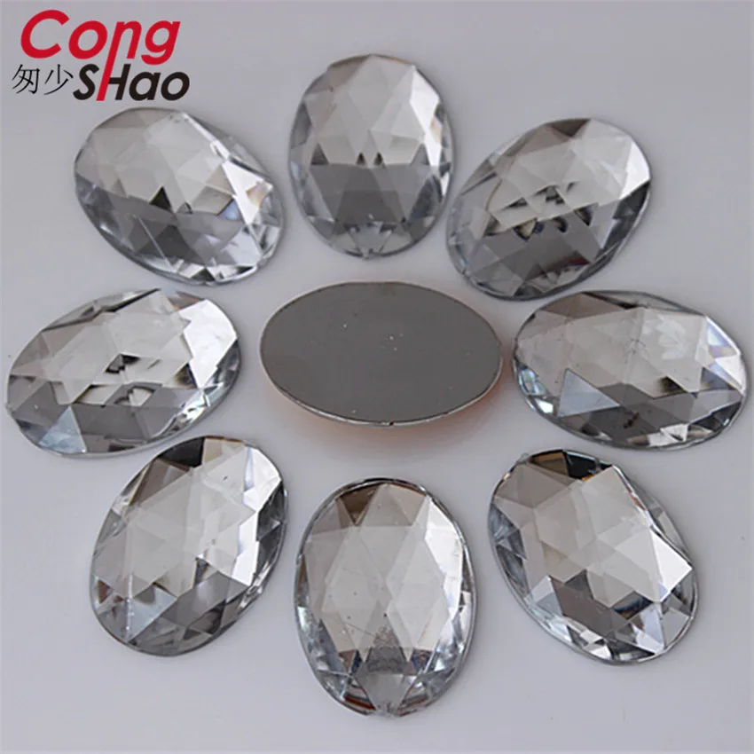 Cong Shao, 100 шт, 18*25 мм, овальная форма, акриловые стразы с плоским основанием, камни и кристаллы для костюмированных поделок, сделай сам, украшения YB137 - Цвет: Clear