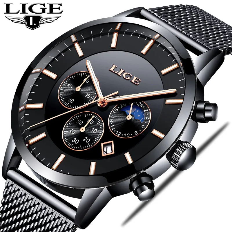 

2018 LIGE Luxury Fashion Brand Men's Watch Military Quartz Watch Men Business Stainless Steel Waterproof Clock Relogio Masculino