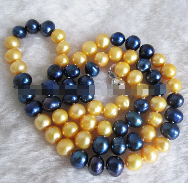 

huij 002077 6-8mm Multi Color Golden Navy Freshwater Pearl Necklace Jewelry